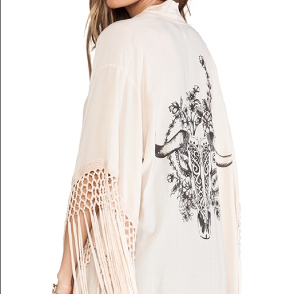 ๐ธ๐ต๐ผDesert Darling Boho Bull Skull Fringe Kimono - Picture 8 of 8